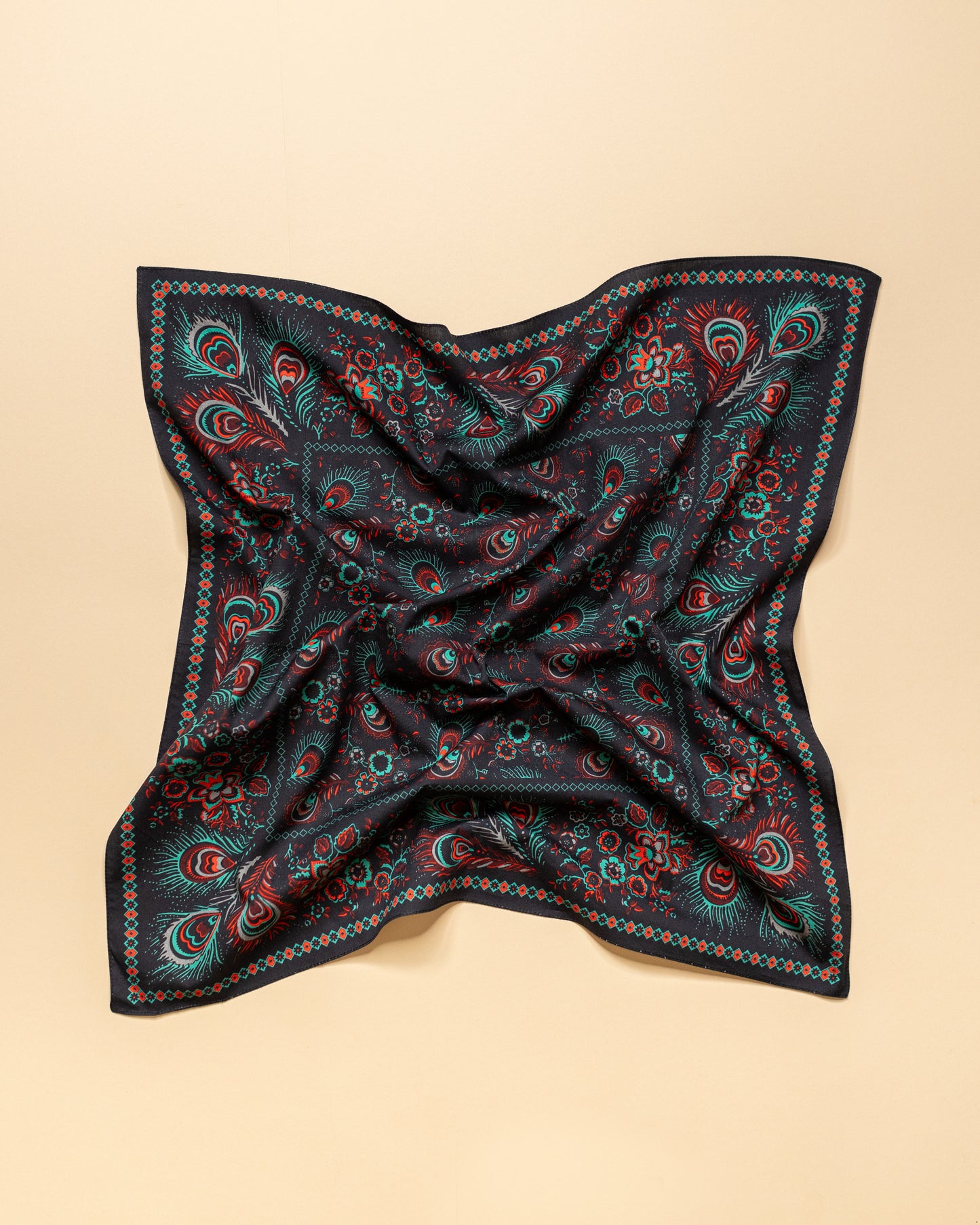 Bandana in Cotone — Piume di Pavone Nero — Made in Italy