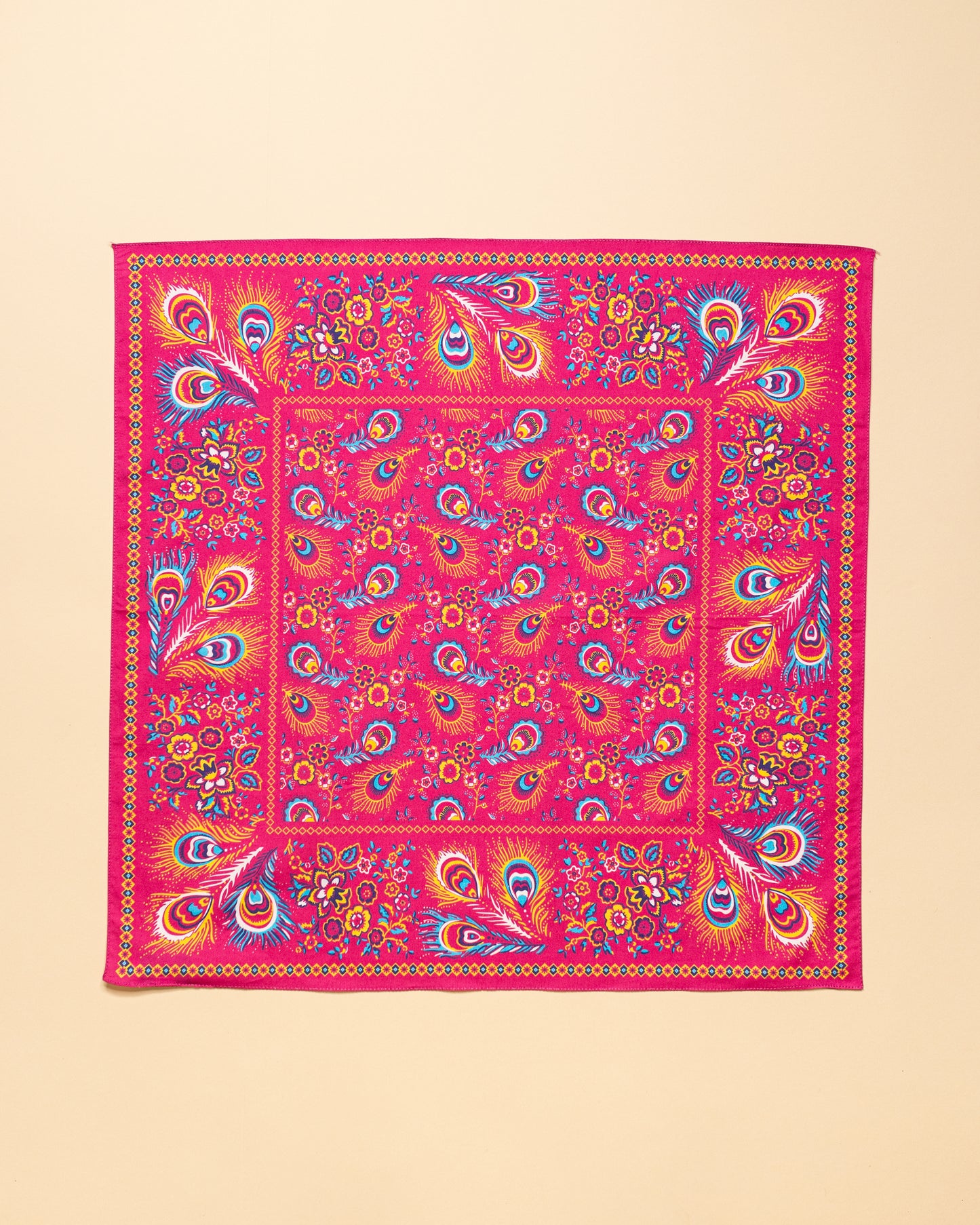 Bandana in Cotone — Piume di Pavone Rosa Barbie — Made in Italy