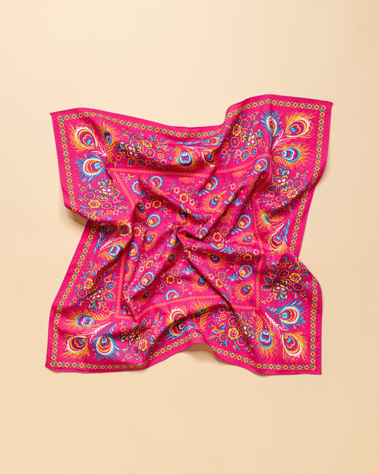 Bandana in Cotone — Piume di Pavone Rosa Barbie — Made in Italy