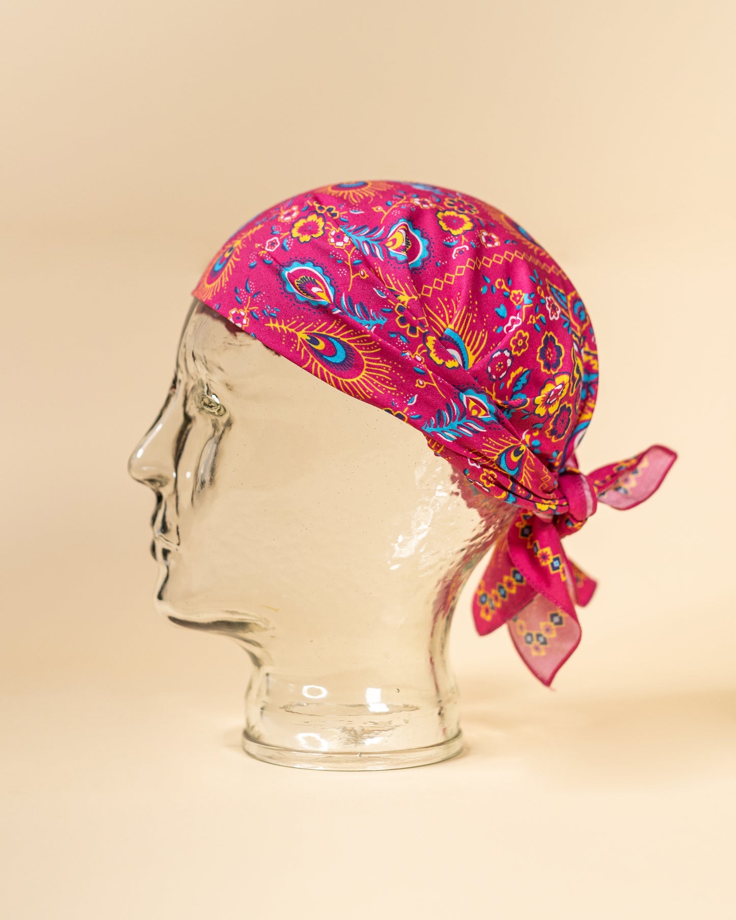 Bandana in Cotone — Piume di Pavone Rosa Barbie — Made in Italy