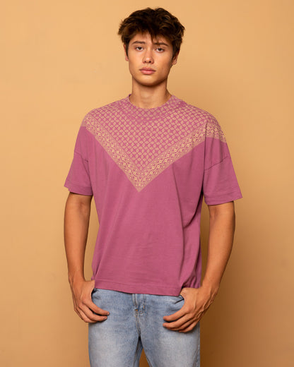 T-Shirt Oversize unisex stampata a mano color Malva