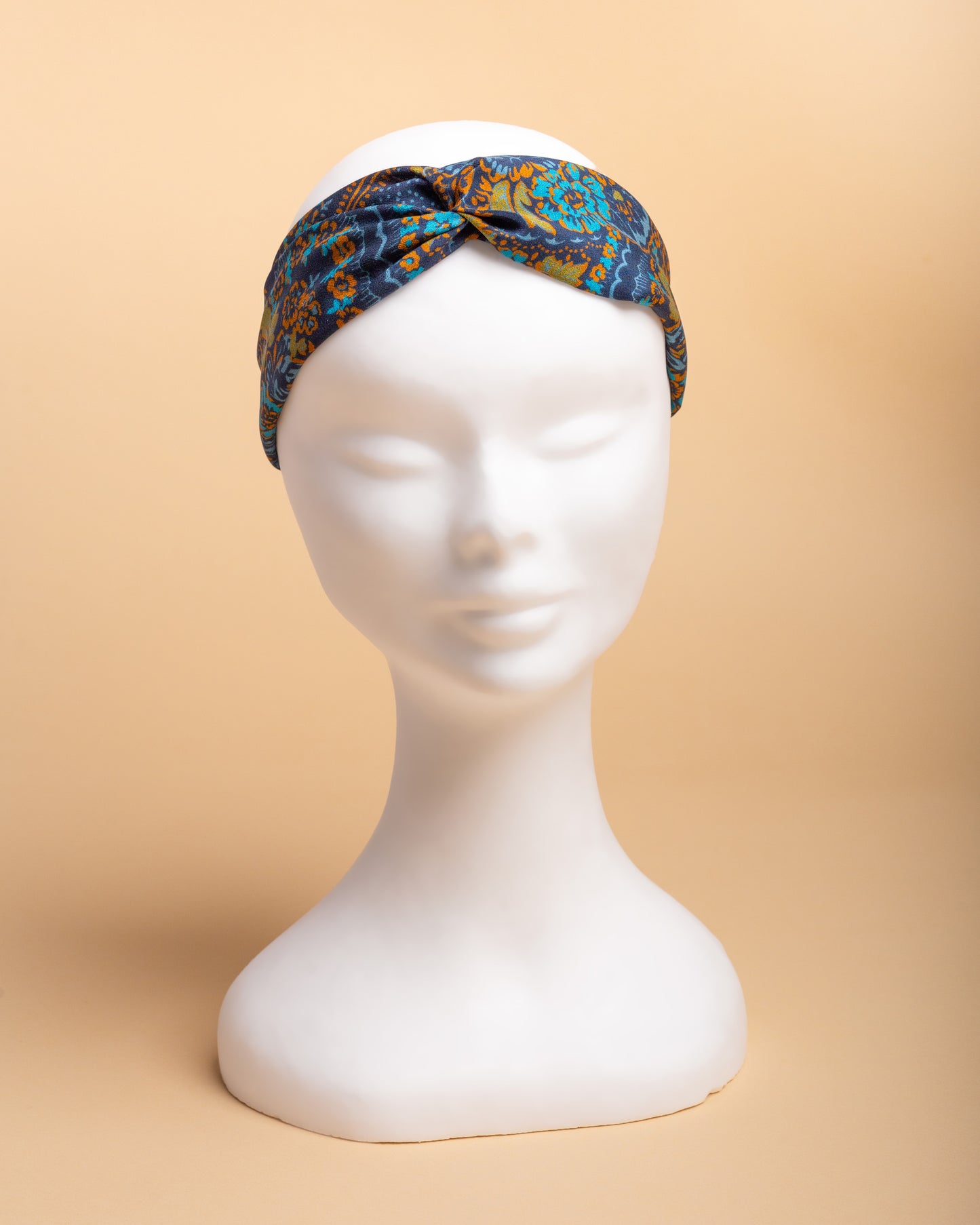 Fascia per capelli in seta Blu con motivi floreali tradizionali dei Balcani