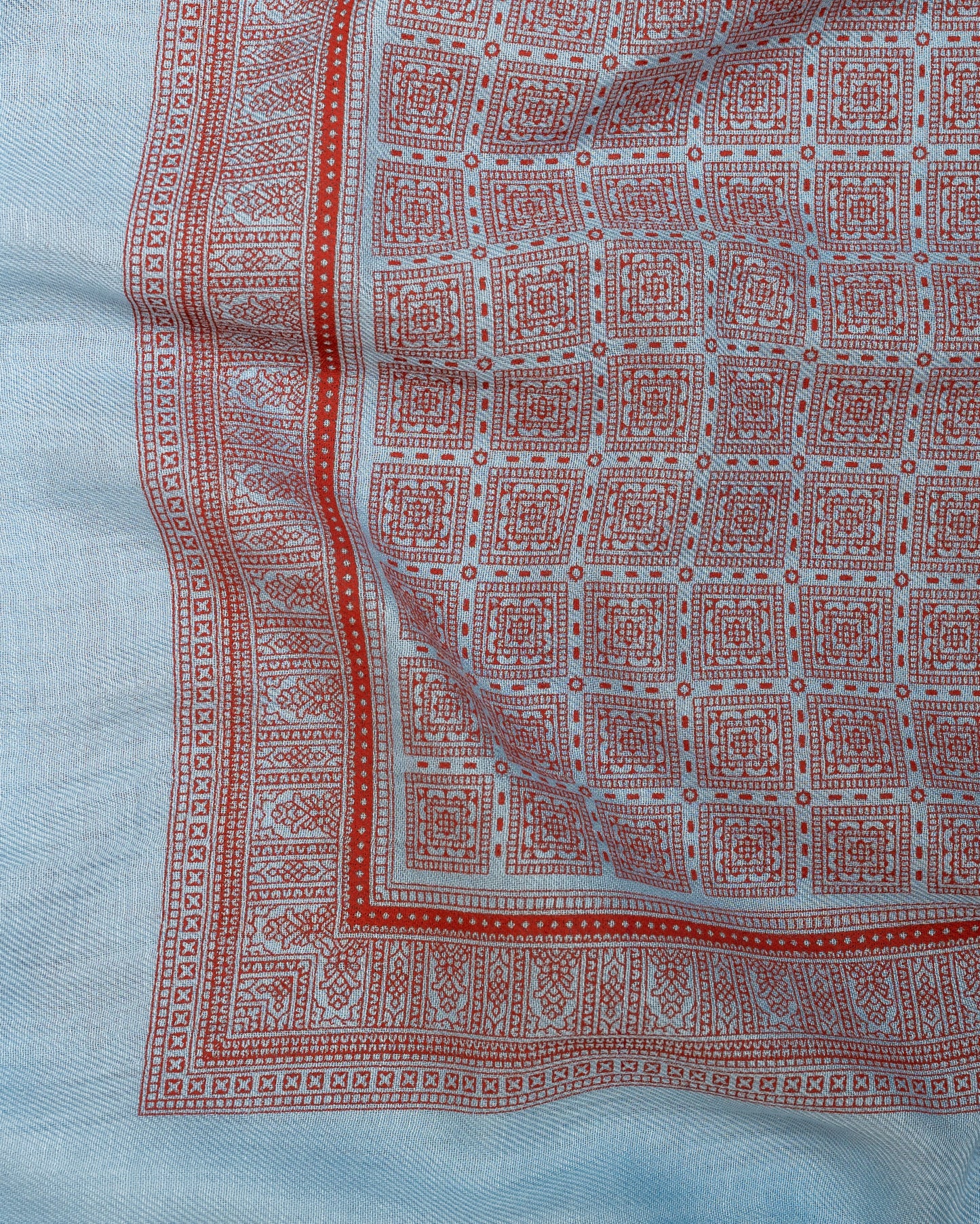 Sciarpa in Cachemire e Modal Azzurra con stampa color Mattone