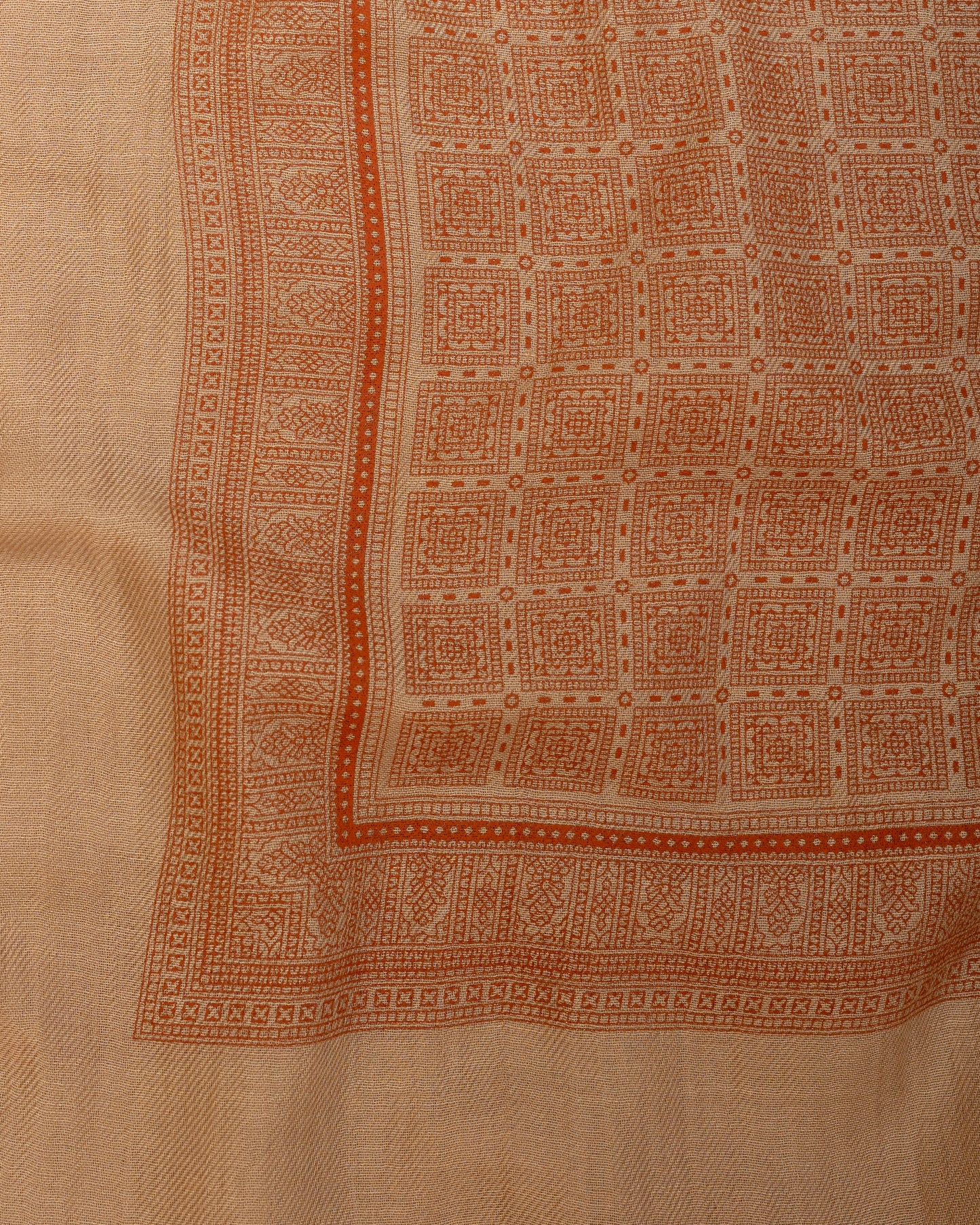 Sciarpa in Cachemire e Modal color Cammello con stampa color Mattone