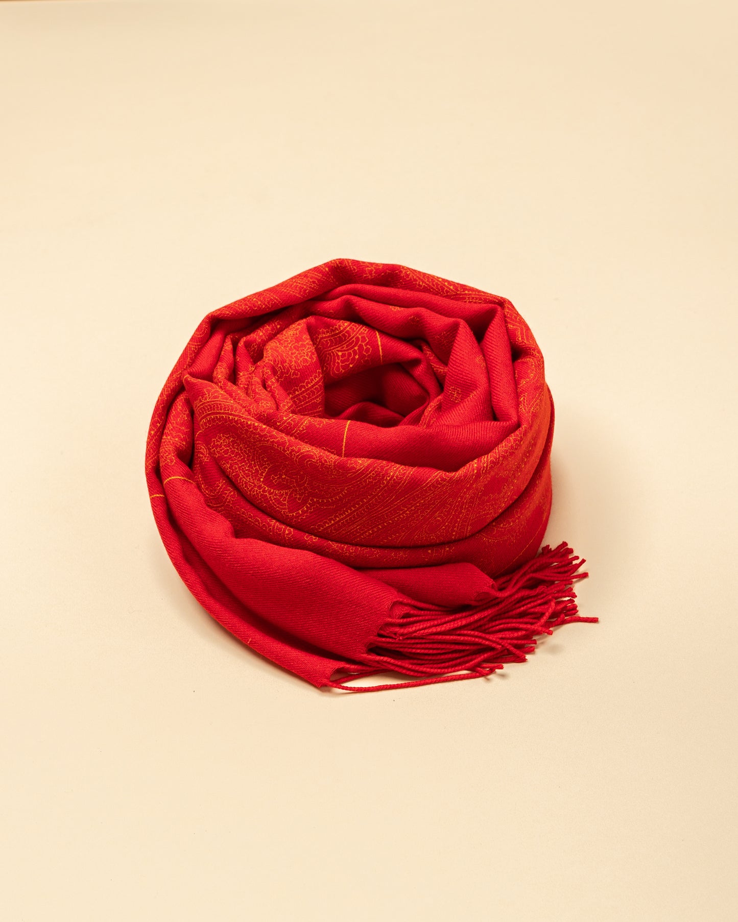 Sciarpa casual rossa stampata a mano con frange