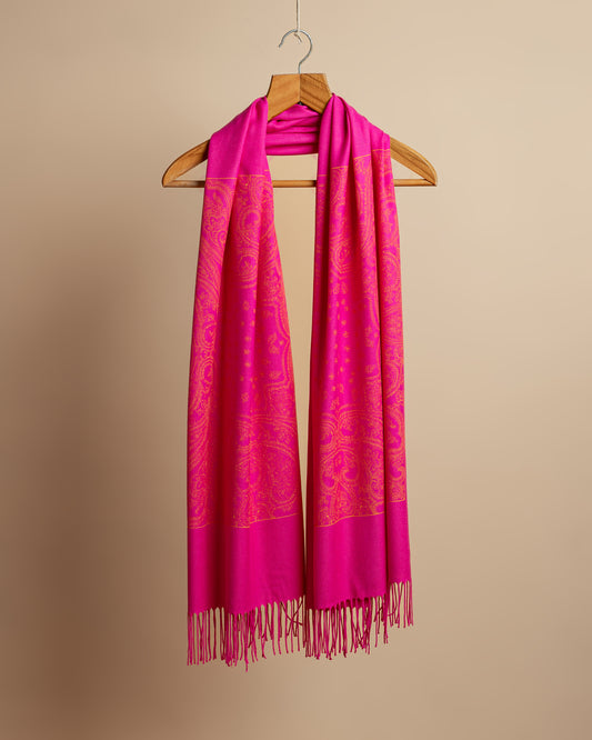 Sciarpa color rosa orchiedea stampata a mano con frange