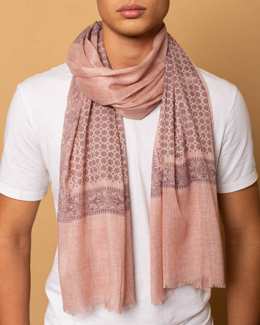 Hand-printed Wool and Modal Scarf in Rose Quartz color