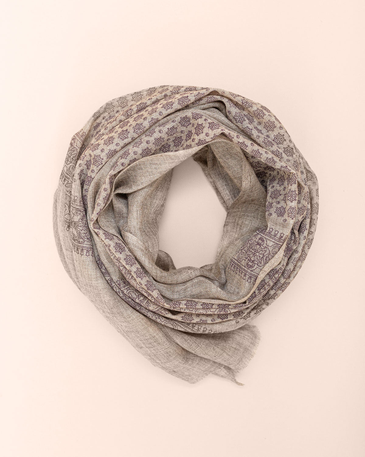 Hand Printed Wool and Modal Scarf in Warm Gray