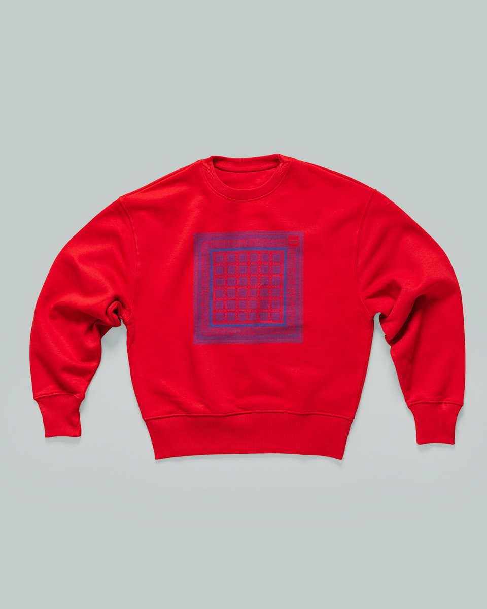 Hand-printed red sweatshirt in 90's style fleece cotton - 002