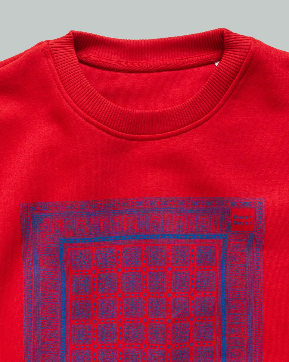 Hand-printed red sweatshirt in 90's style fleece cotton - 002