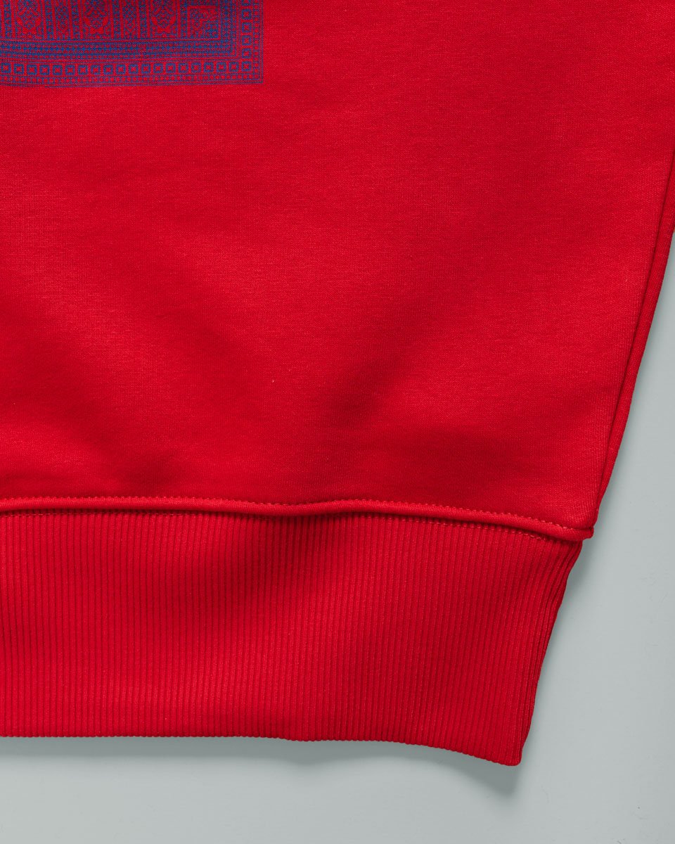 Hand-printed red sweatshirt in 90's style fleece cotton - 002