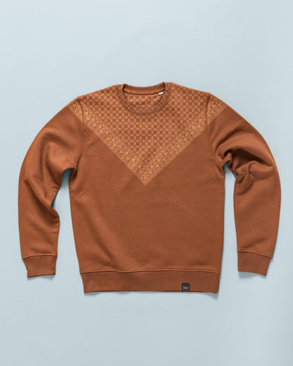 Hand-printed sweatshirt in Moka-colored fleece cotton - 011