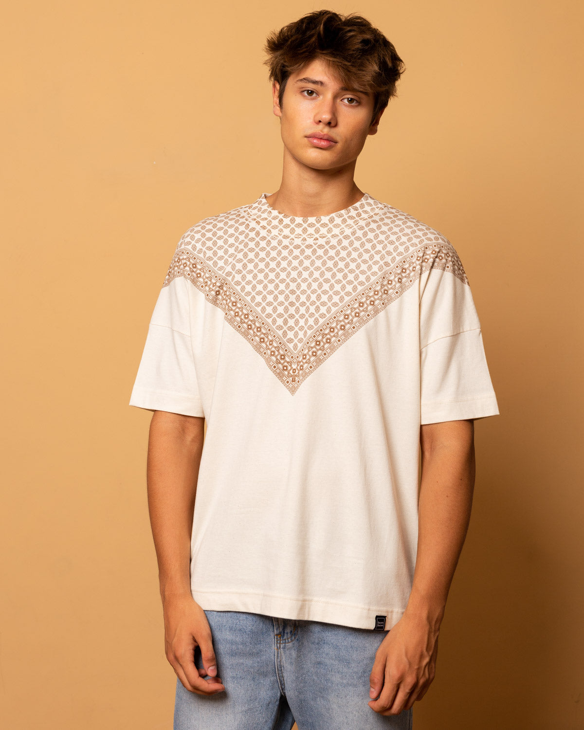 T-Shirt Oversize unisex stampata a mano Beige