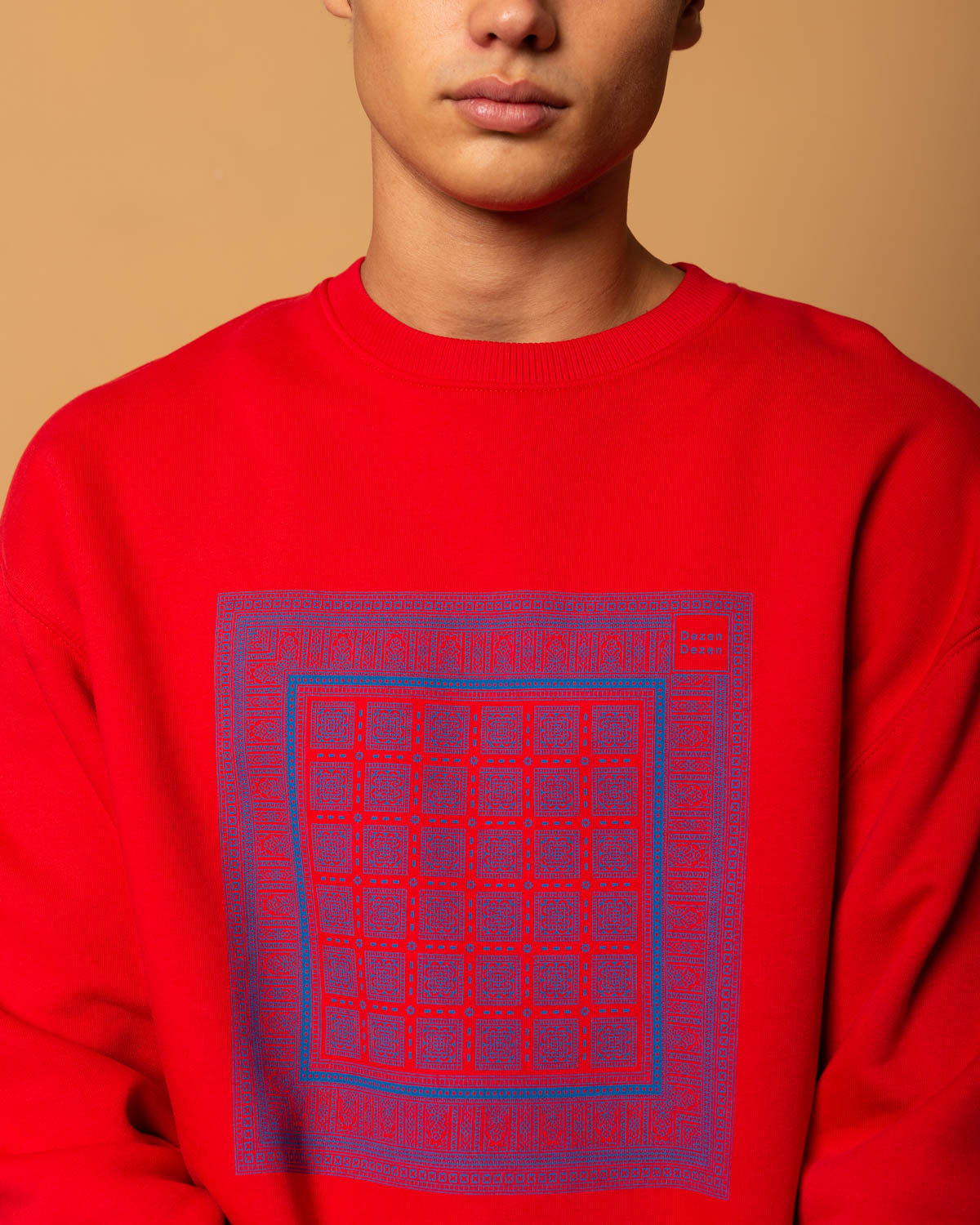 Hand-printed red sweatshirt in 90's style fleece cotton - 002