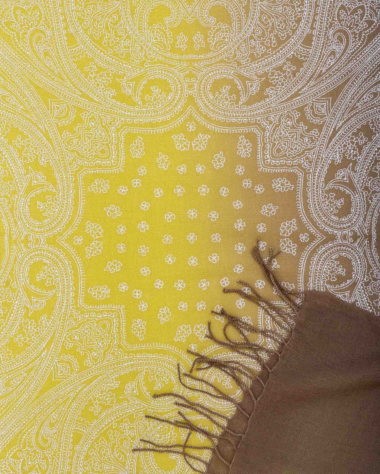 Hand Printed Wool and Cashmere Scarf with Yellow and Brown Degradé Gradient