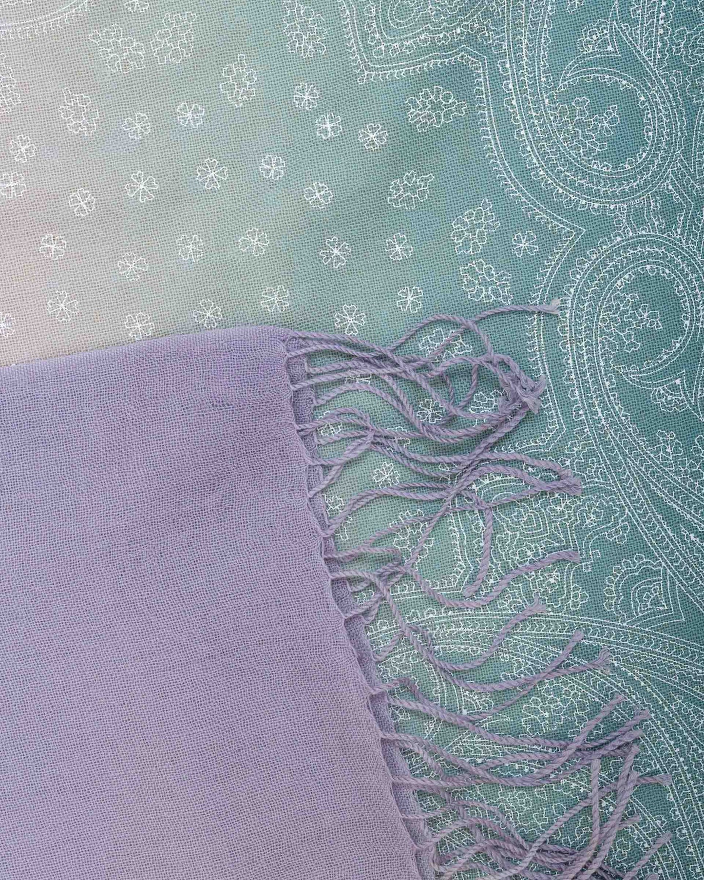Hand Printed Wool and Cashmere Scarf with Lilac and Avion Degradé Gradient