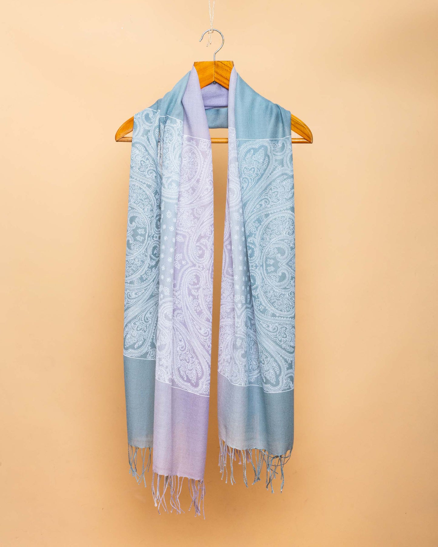 Hand Printed Wool and Cashmere Scarf with Lilac and Avion Degradé Gradient