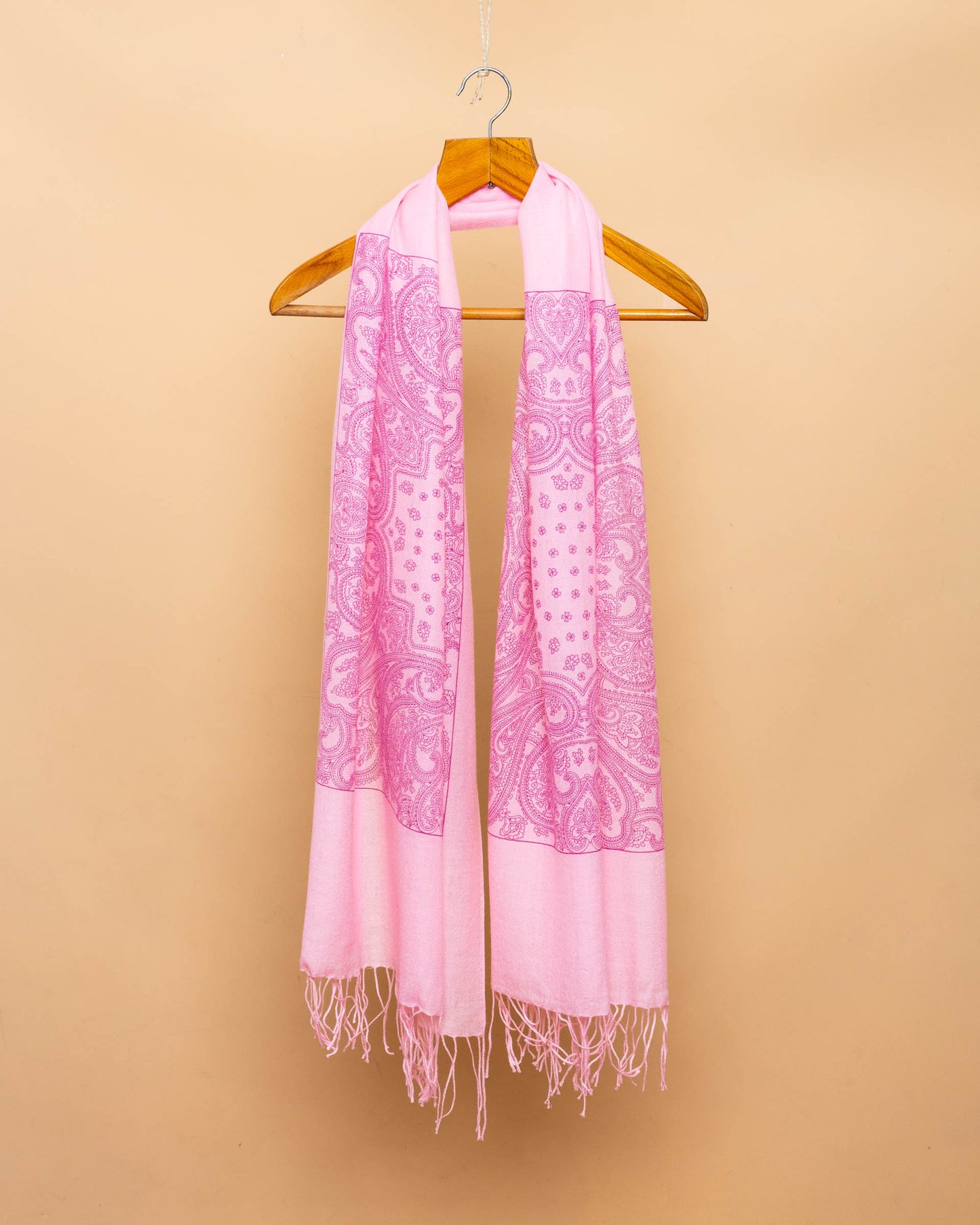 Pink Scarf in Hand Printed Wool and Cashmere