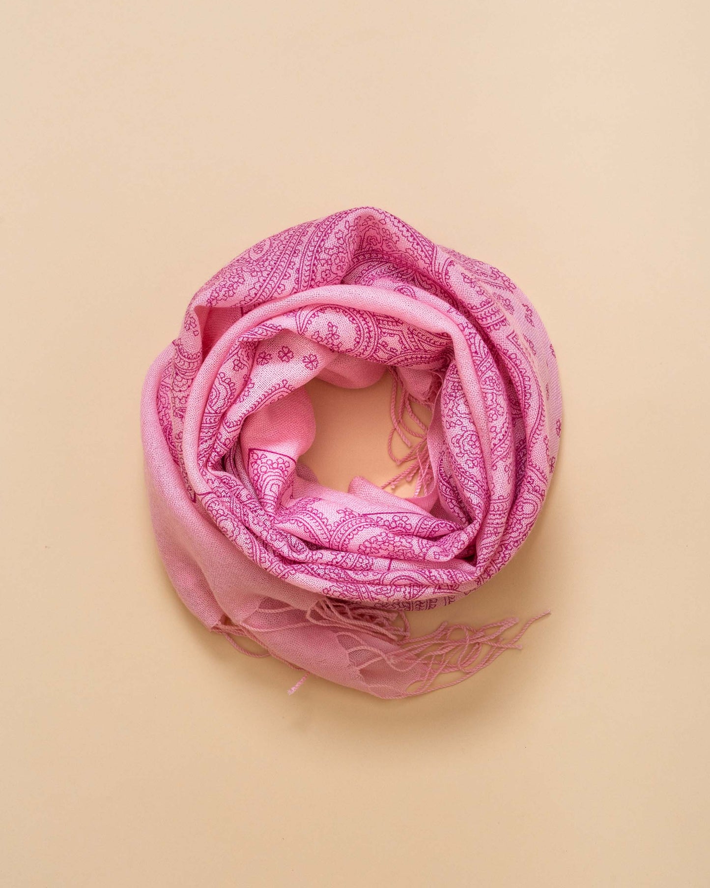 Pink Scarf in Hand Printed Wool and Cashmere