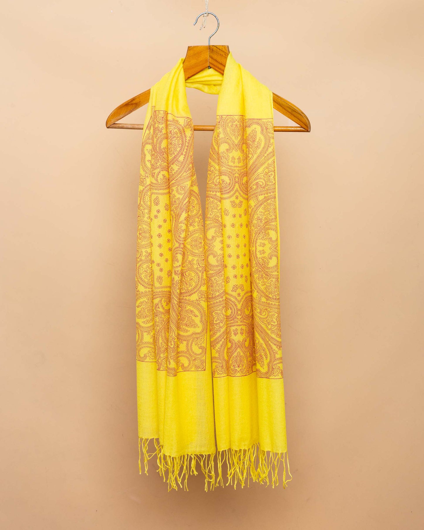 Yellow Scarf in Wool and Cashmere Printed by Hand