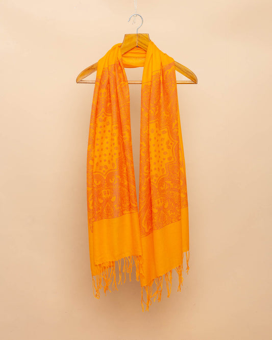 Hand Printed Orange Wool and Cashmere Scarf