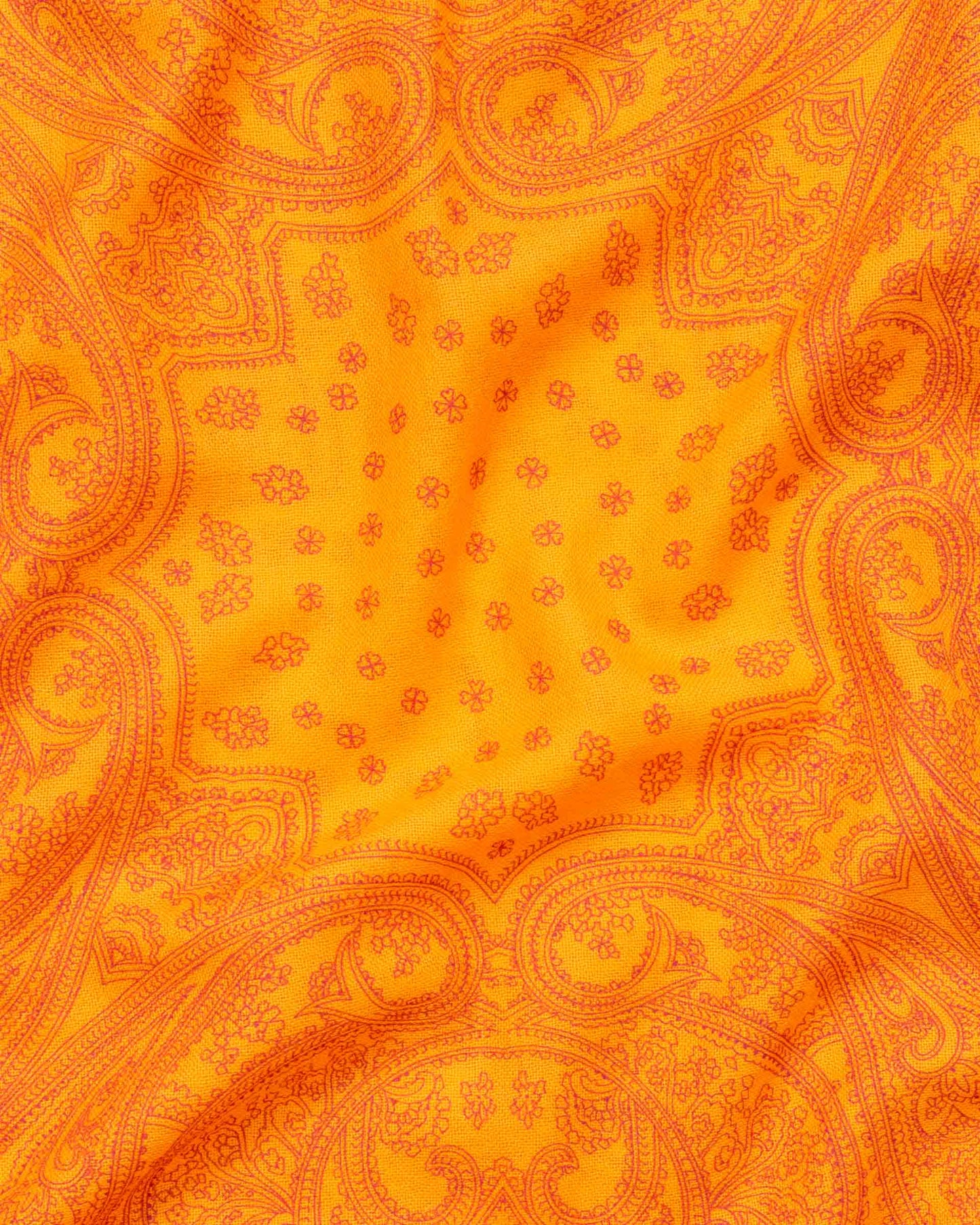 Hand Printed Orange Wool and Cashmere Scarf