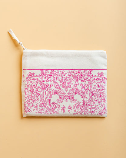 Pencil case / clutch bag in hand-printed canvas - 005
