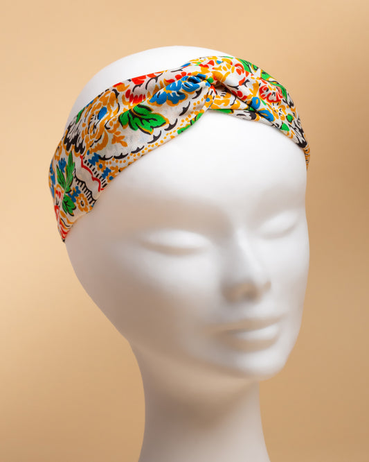Fascia per capelli in seta Bianca con motivi floreali tradizionali dei Balcani