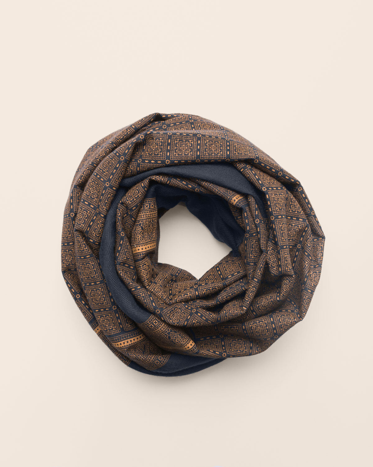 Blue Navy and Caramel Pashmina in Cashmere blend