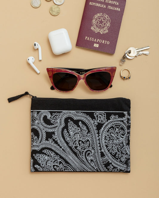 Pencil case / clutch bag in hand-printed canvas - 001