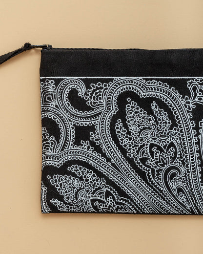 Pencil case / clutch bag in hand-printed canvas - 001