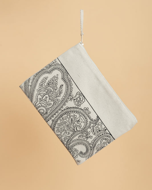 Pencil case / clutch bag in hand-printed canvas - 004