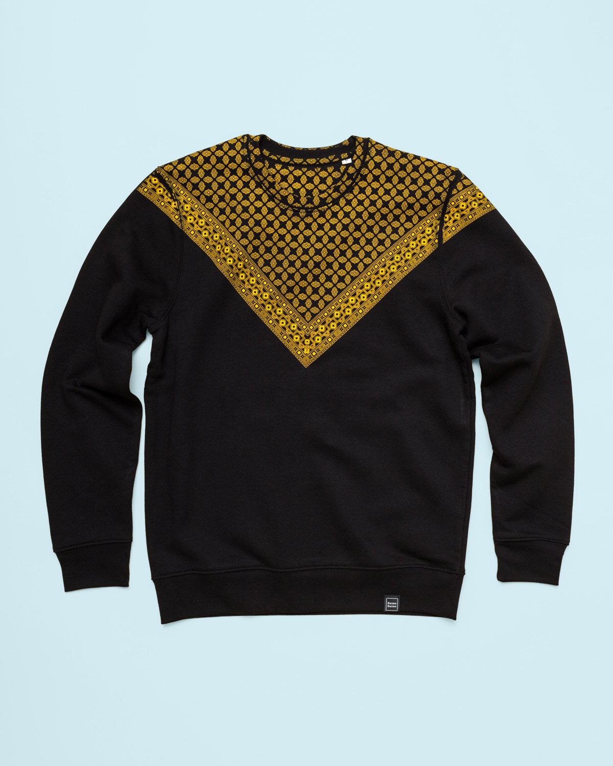 Black sweatshirt in fleece cotton hand printed in Yellow - 001