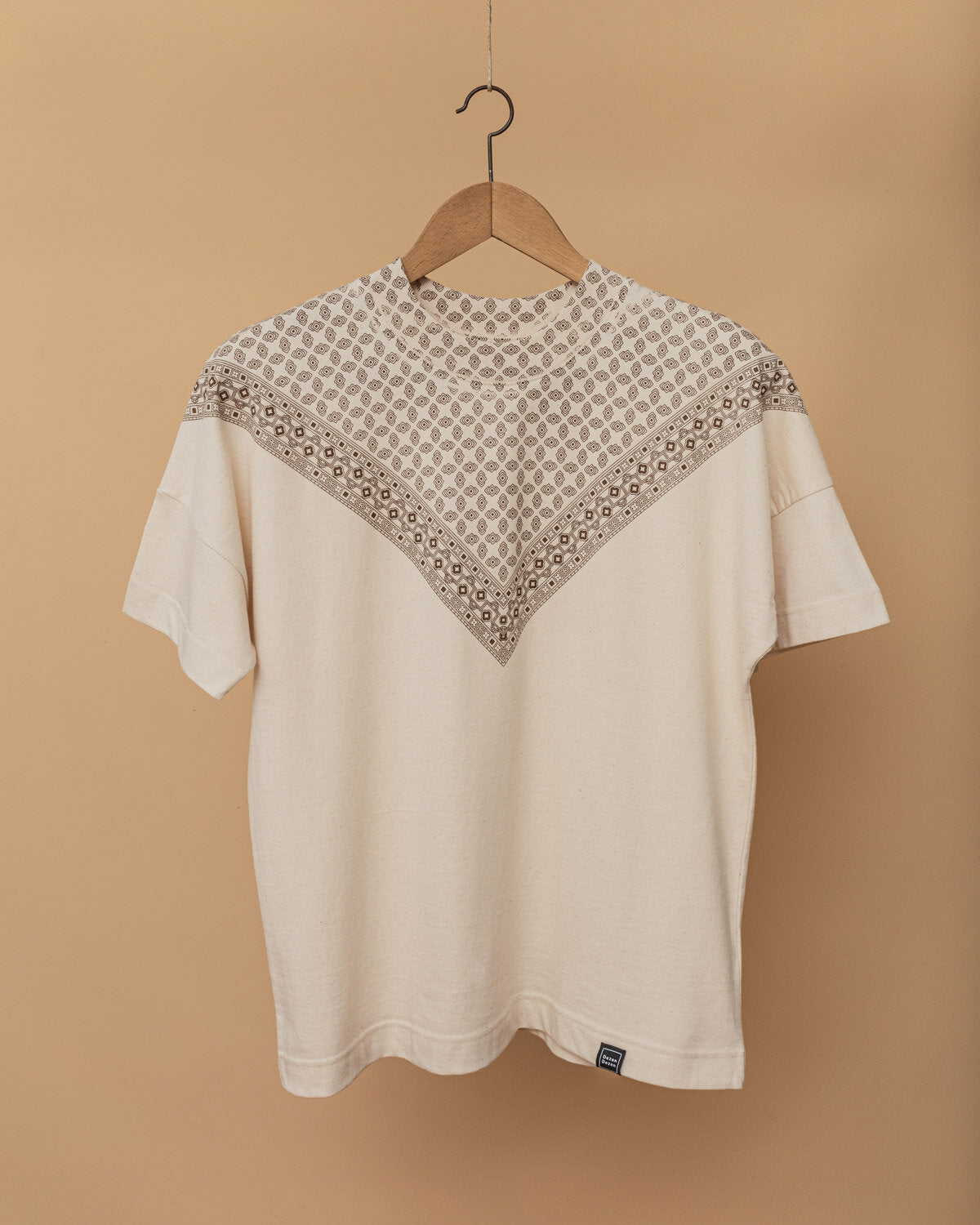 Beige Hand Printed Unisex Oversize T-Shirt - 002