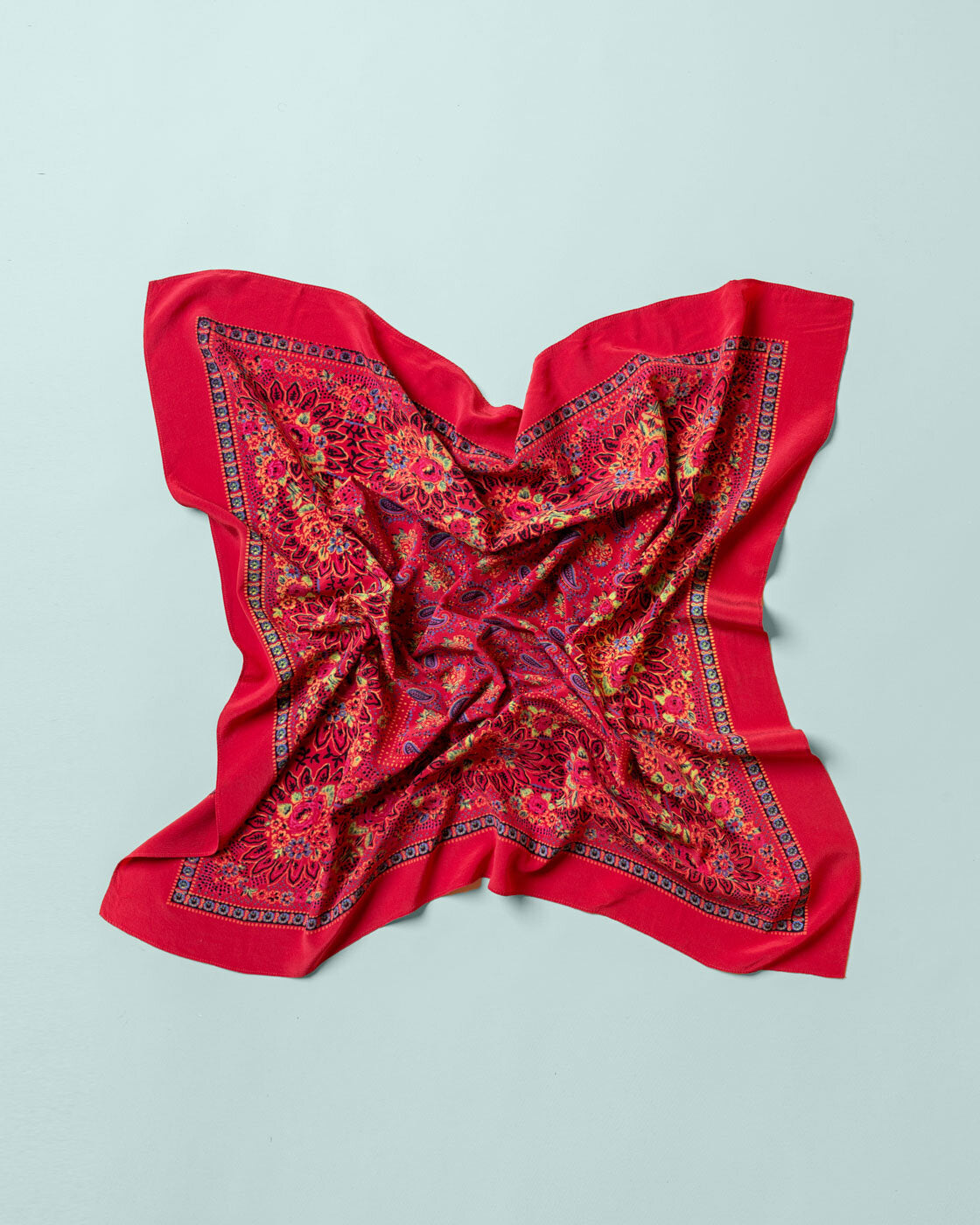 Silk foulard with traditional Balkan floral motifs